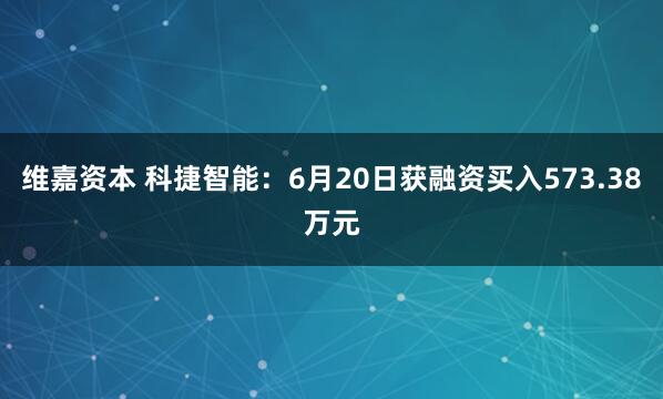 维嘉资本 科捷智能：6月20日获融资买入573.38万元